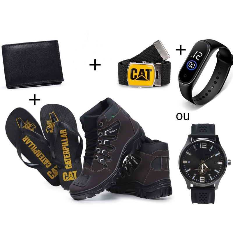 Kit Bota Coturno Masculino Caterpillar Adventure Onset + Chinelo + Carteira + Cinto e Relógio